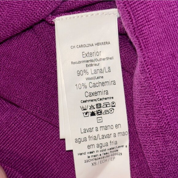 NWT CAROLINA HERRERA Wool & Cashmere Knit Sweater XS Pullover Solid Berry Crew - Picture 5 of 5